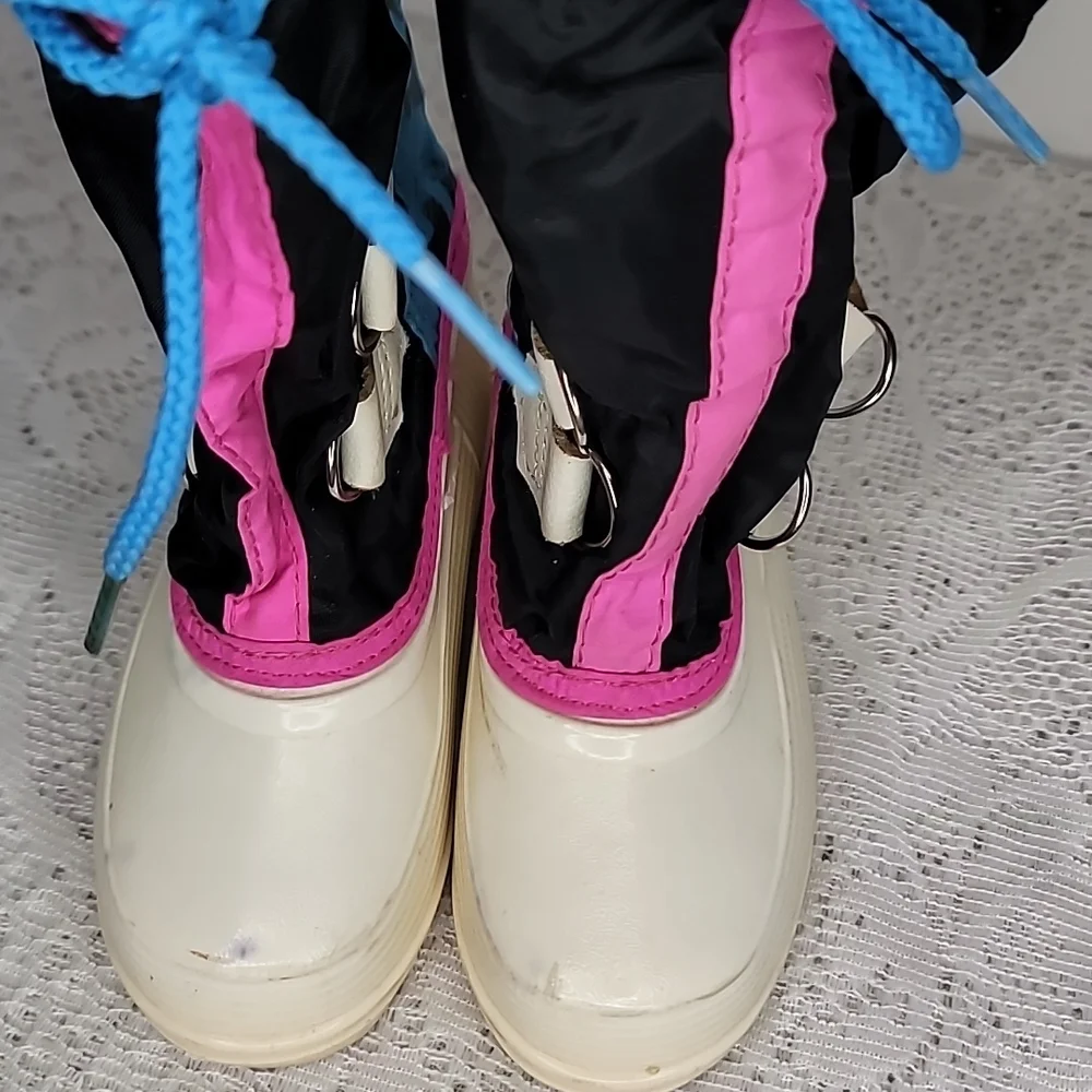 Sorel toddler pull on blue pink winter snow boots sz 8 toddler